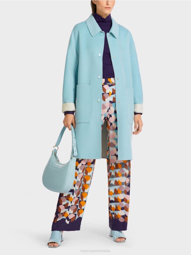 palton reversibil de lână Marc Cain albastru atmosferic îmbrăcăminte 4826HH298