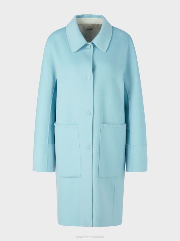 palton reversibil de lână Marc Cain albastru atmosferic îmbrăcăminte 4826HH298