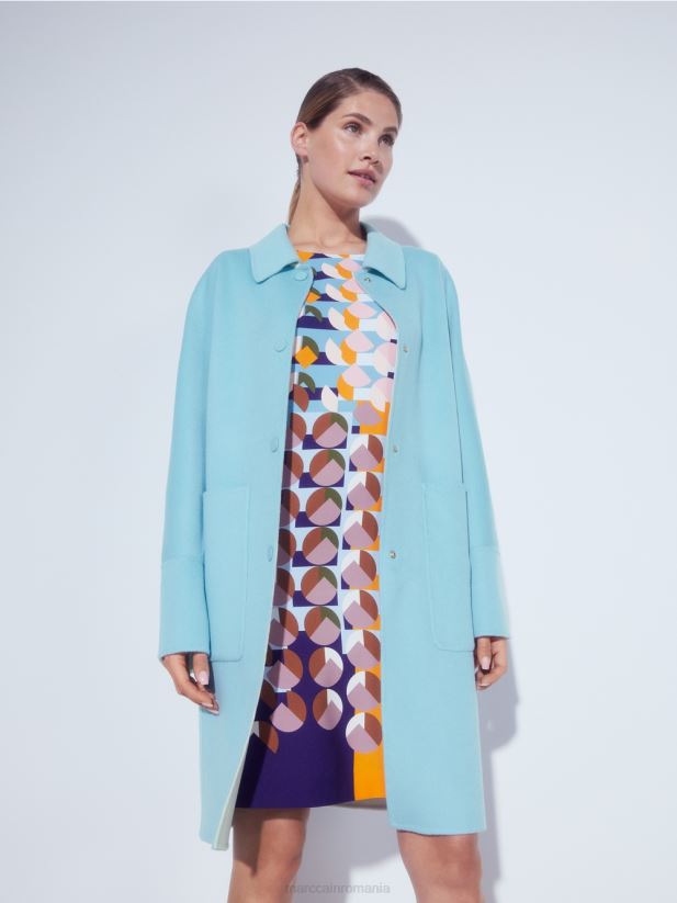 palton reversibil de lână Marc Cain albastru atmosferic îmbrăcăminte 4826HH298