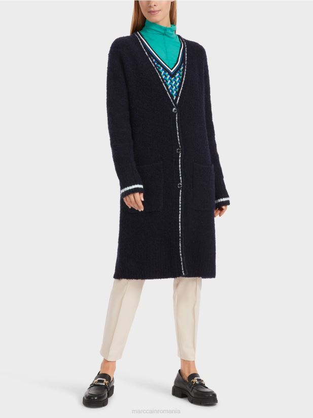 palton tricotat „rethink together”. Marc Cain albastru miezul nopții îmbrăcăminte 4826HH217