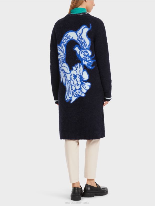 palton tricotat „rethink together”. Marc Cain albastru miezul nopții îmbrăcăminte 4826HH217