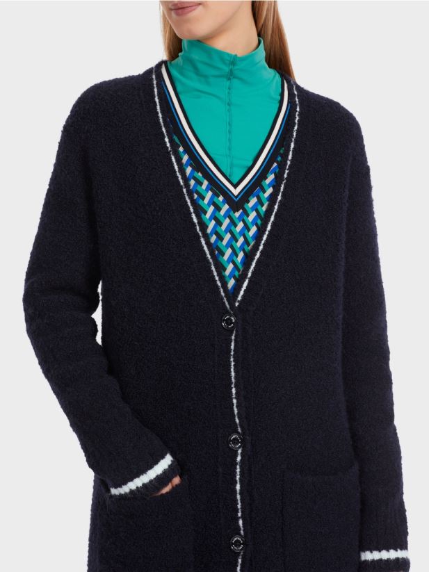 palton tricotat „rethink together”. Marc Cain albastru miezul nopții îmbrăcăminte 4826HH217