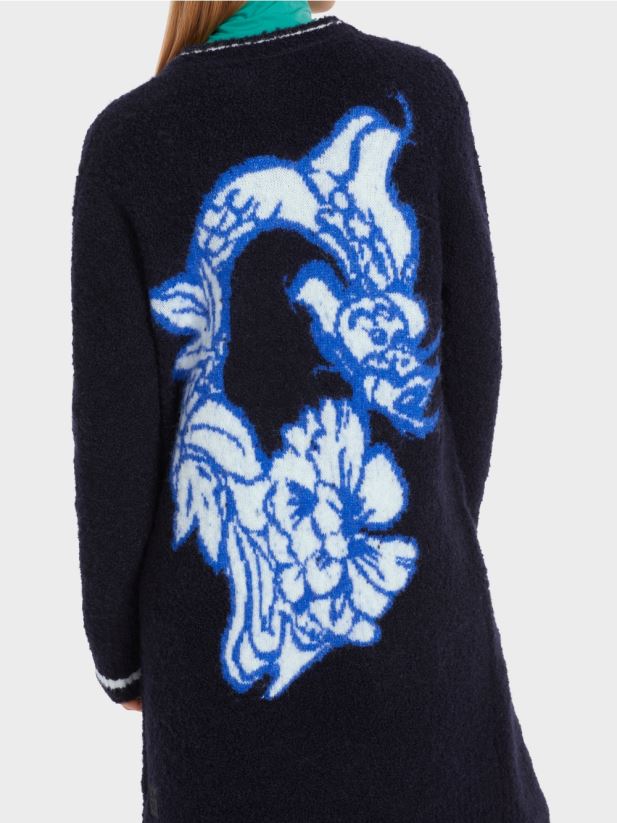 palton tricotat „rethink together”. Marc Cain albastru miezul nopții îmbrăcăminte 4826HH217