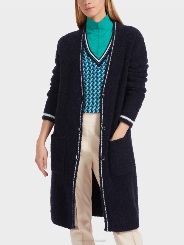 palton tricotat „rethink together”. Marc Cain albastru miezul nopții îmbrăcăminte 4826HH217