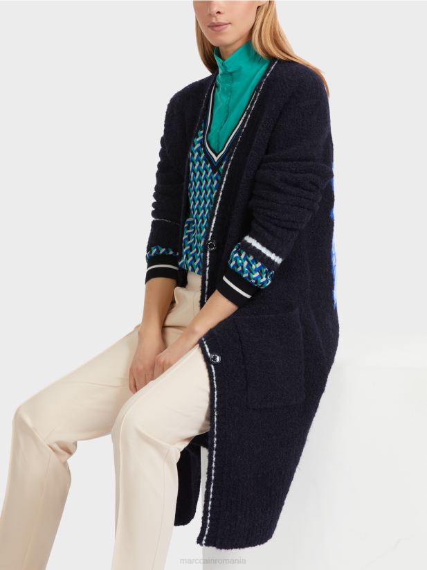 palton tricotat „rethink together”. Marc Cain albastru miezul nopții îmbrăcăminte 4826HH217
