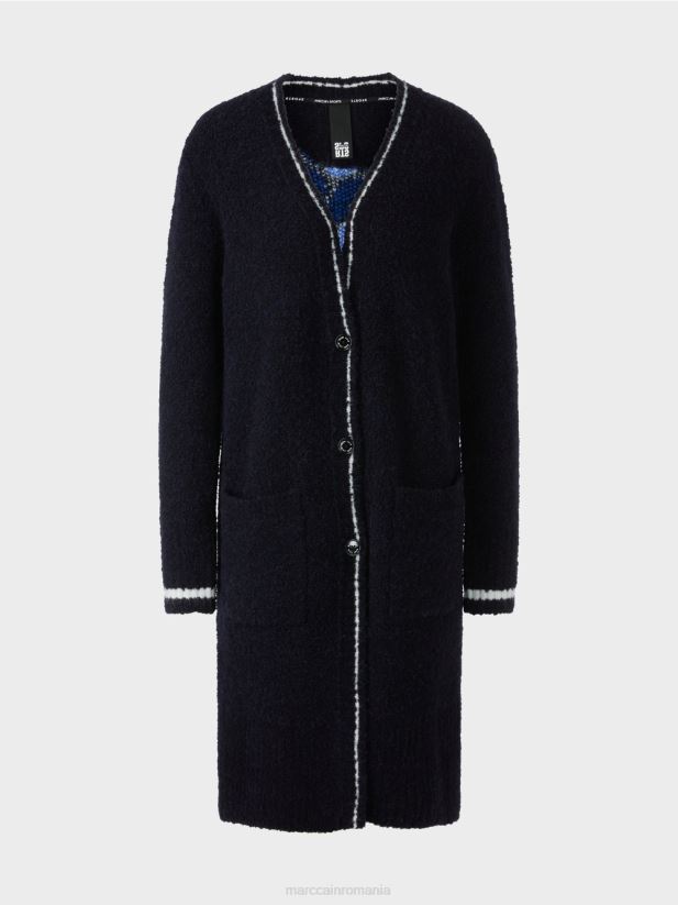 palton tricotat „rethink together”. Marc Cain albastru miezul nopții îmbrăcăminte 4826HH217