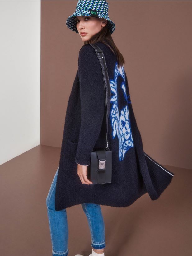 palton tricotat „rethink together”. Marc Cain albastru miezul nopții îmbrăcăminte 4826HH217