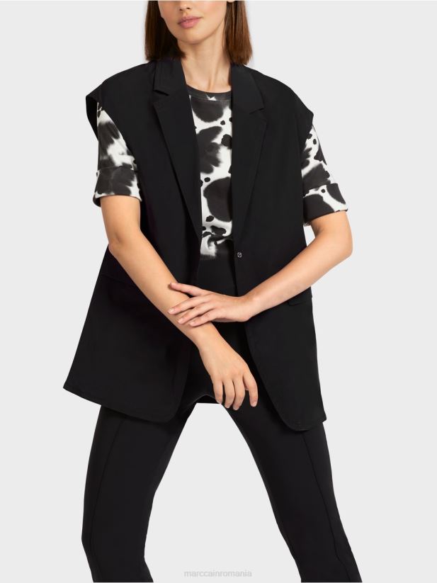 vestă cu rever și șnur Marc Cain negru îmbrăcăminte 4826HH282