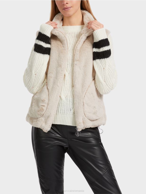 vestă de blană distractivă pufoasă Marc Cain lapte de migdale îmbrăcăminte 4826HH236