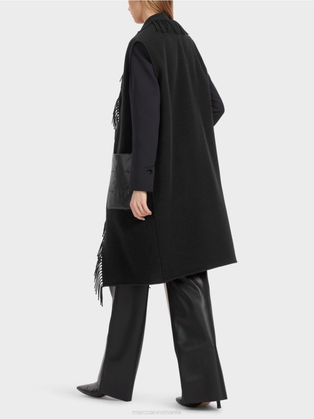 vestă lungă cu franjuri Marc Cain negru îmbrăcăminte 4826HH226