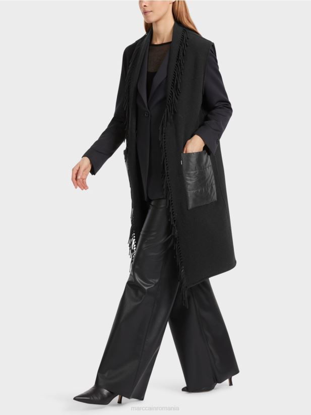 vestă lungă cu franjuri Marc Cain negru îmbrăcăminte 4826HH226