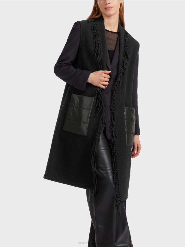 vestă lungă cu franjuri Marc Cain negru îmbrăcăminte 4826HH226