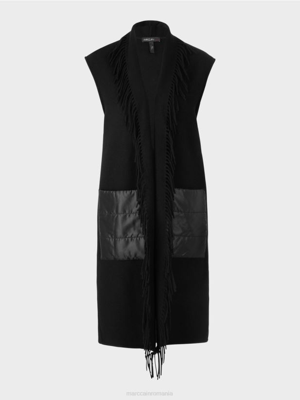 vestă lungă cu franjuri Marc Cain negru îmbrăcăminte 4826HH226
