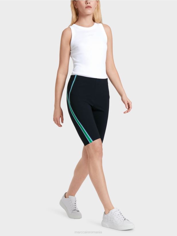 figura îmbrățișând pantaloni scurți cu panglică cu snur Marc Cain albastru miezul nopții îmbrăcăminte 4826HH604