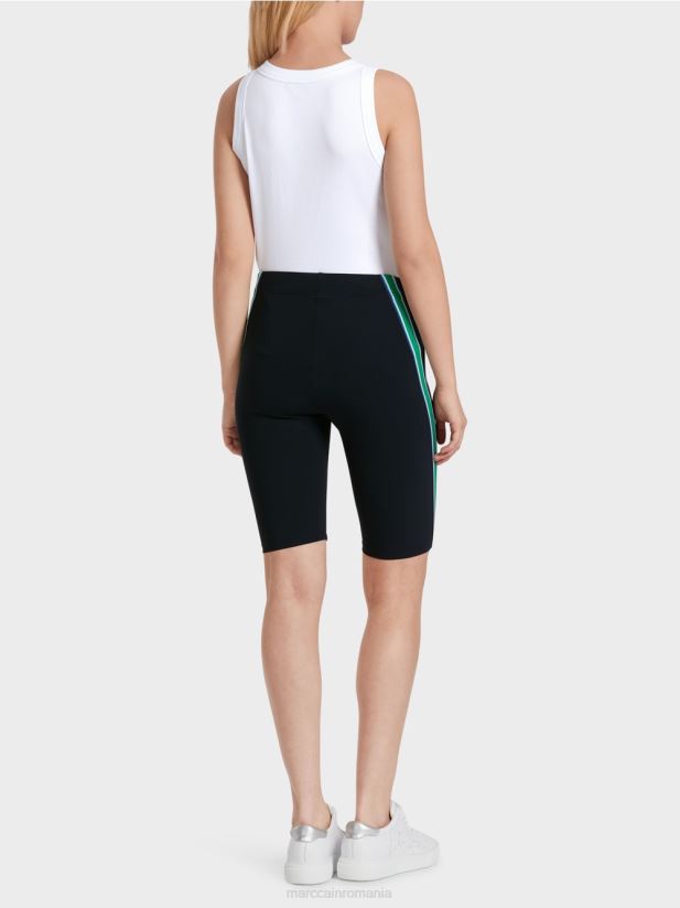 figura îmbrățișând pantaloni scurți cu panglică cu snur Marc Cain albastru miezul nopții îmbrăcăminte 4826HH604