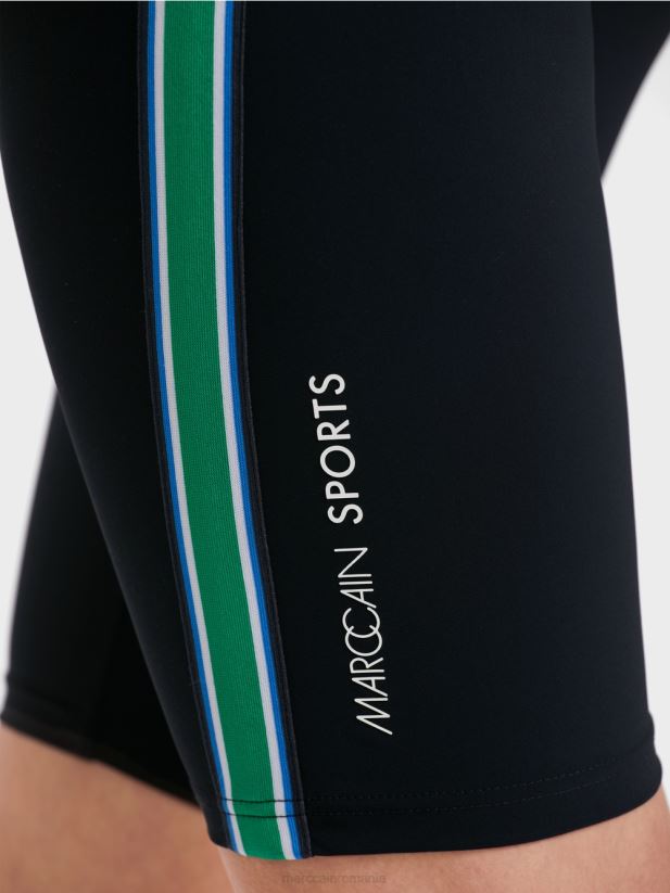 figura îmbrățișând pantaloni scurți cu panglică cu snur Marc Cain albastru miezul nopții îmbrăcăminte 4826HH604