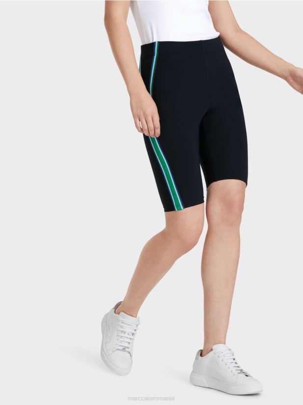 figura îmbrățișând pantaloni scurți cu panglică cu snur Marc Cain albastru miezul nopții îmbrăcăminte 4826HH604