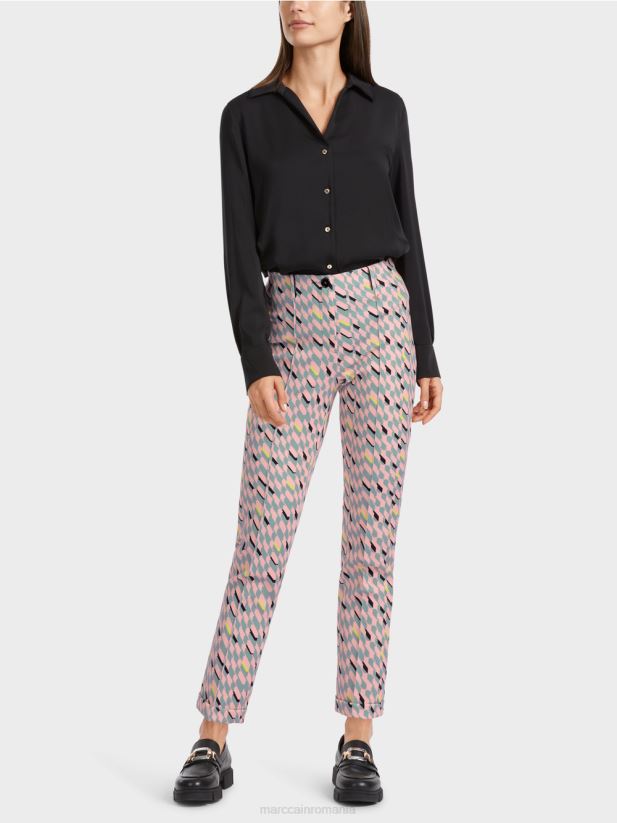 pantaloni Sydney cu design grafic Marc Cain albastru închis la cer îmbrăcăminte 4826HH589