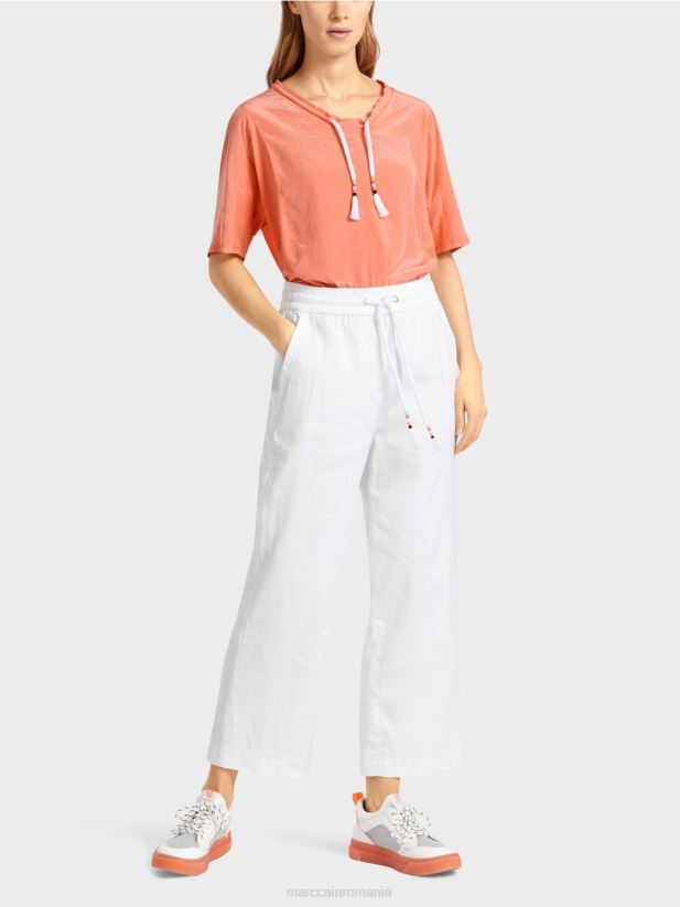 pantaloni casual de vară într-un amestec de in Marc Cain alb îmbrăcăminte 4826HH626