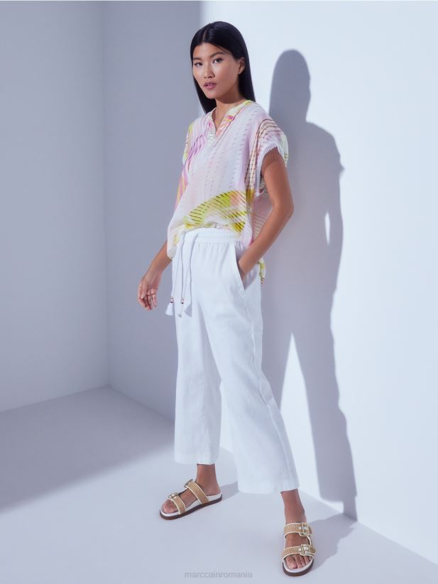 pantaloni casual de vară într-un amestec de in Marc Cain alb îmbrăcăminte 4826HH626