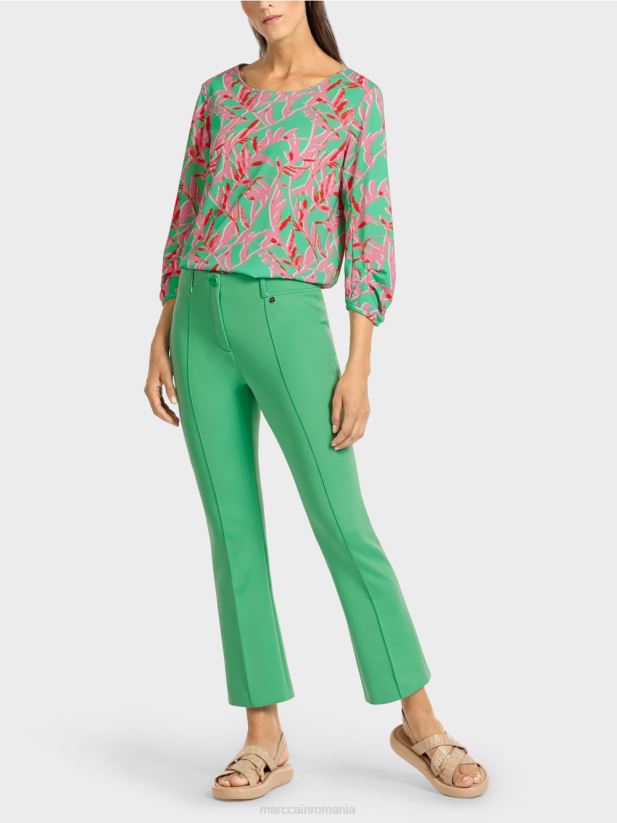 pantaloni clasici cu cute presate Marc Cain jad strălucitor îmbrăcăminte 4826HH701