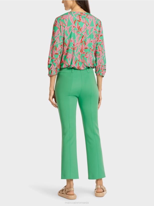 pantaloni clasici cu cute presate Marc Cain jad strălucitor îmbrăcăminte 4826HH701