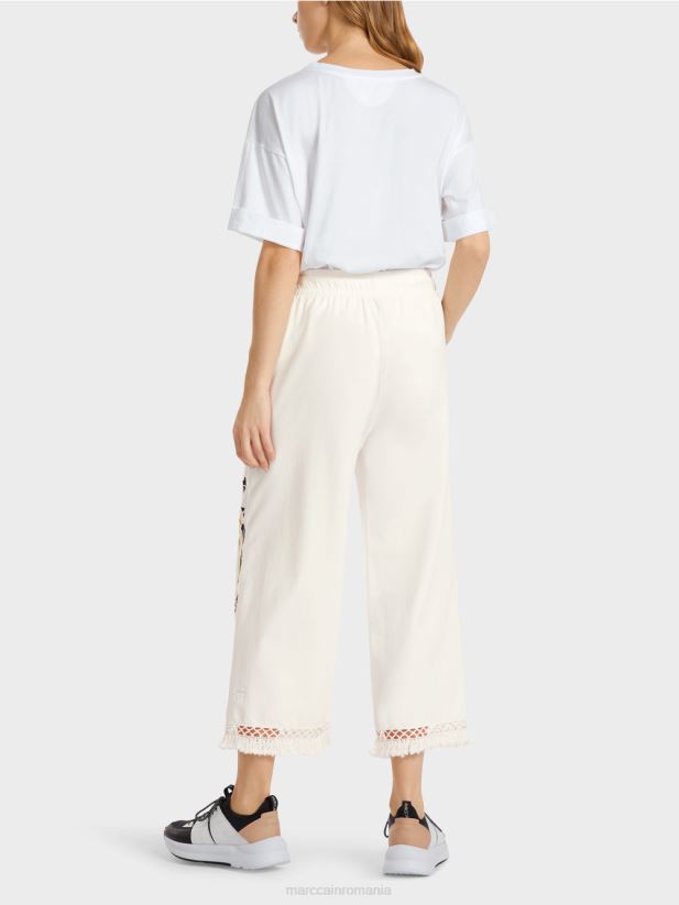 pantaloni cu dantela si imprimeu Marc Cain aproape alb îmbrăcăminte 4826HH618
