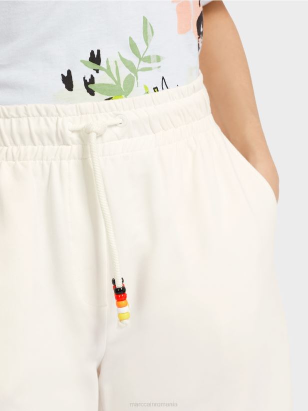 pantaloni cu dantela si imprimeu Marc Cain aproape alb îmbrăcăminte 4826HH618