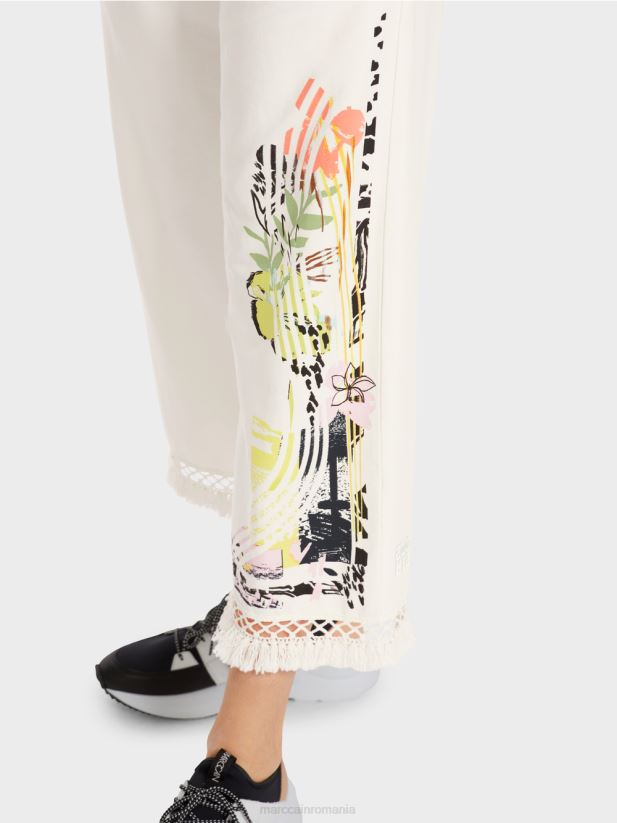 pantaloni cu dantela si imprimeu Marc Cain aproape alb îmbrăcăminte 4826HH618