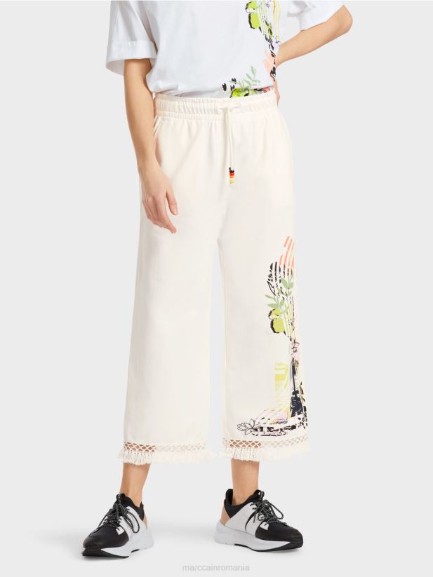 pantaloni cu dantela si imprimeu Marc Cain aproape alb îmbrăcăminte 4826HH618
