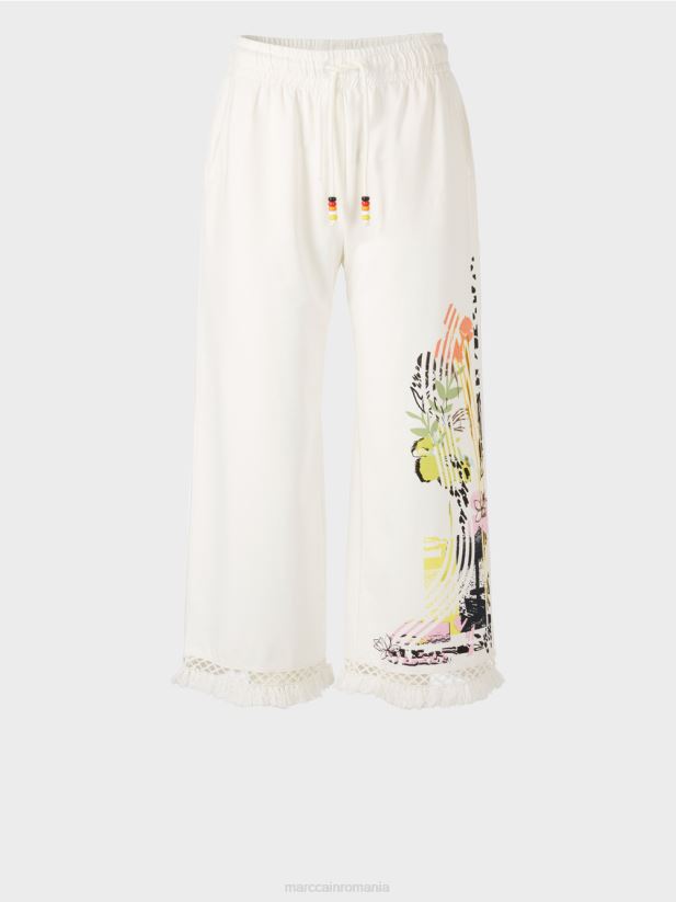 pantaloni cu dantela si imprimeu Marc Cain aproape alb îmbrăcăminte 4826HH618
