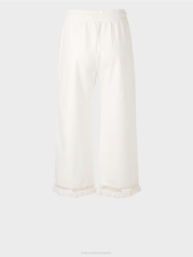 pantaloni cu dantela si imprimeu Marc Cain aproape alb îmbrăcăminte 4826HH618