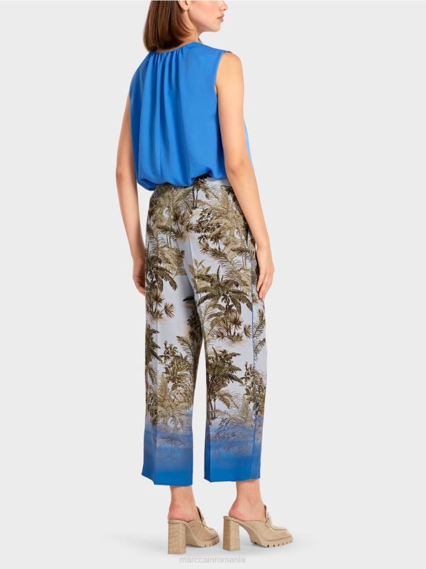 pantaloni cu design palmier Marc Cain albastru pudra deschis îmbrăcăminte 4826HH693