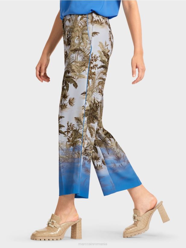 pantaloni cu design palmier Marc Cain albastru pudra deschis îmbrăcăminte 4826HH693