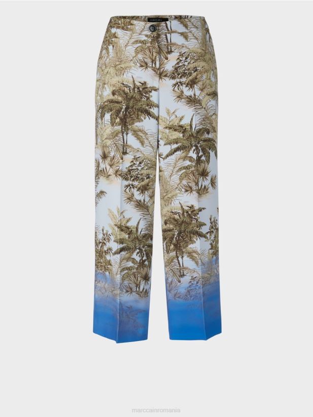 pantaloni cu design palmier Marc Cain albastru pudra deschis îmbrăcăminte 4826HH693