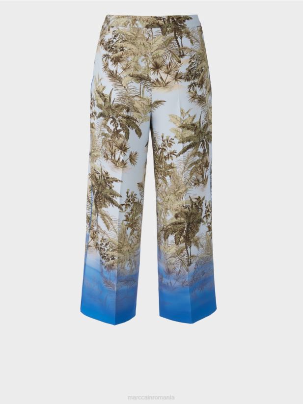 pantaloni cu design palmier Marc Cain albastru pudra deschis îmbrăcăminte 4826HH693