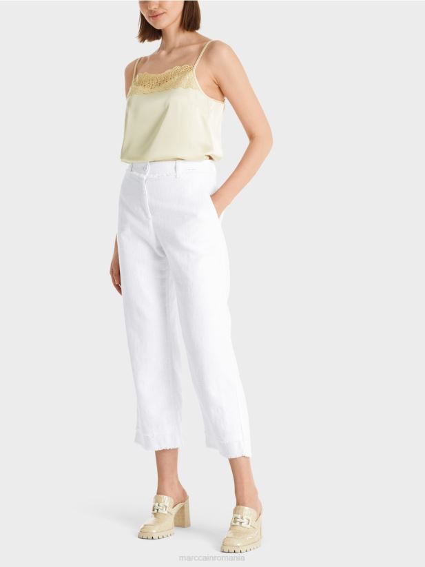 pantaloni cu franjuri în aspect de in Marc Cain alb îmbrăcăminte 4826HH619