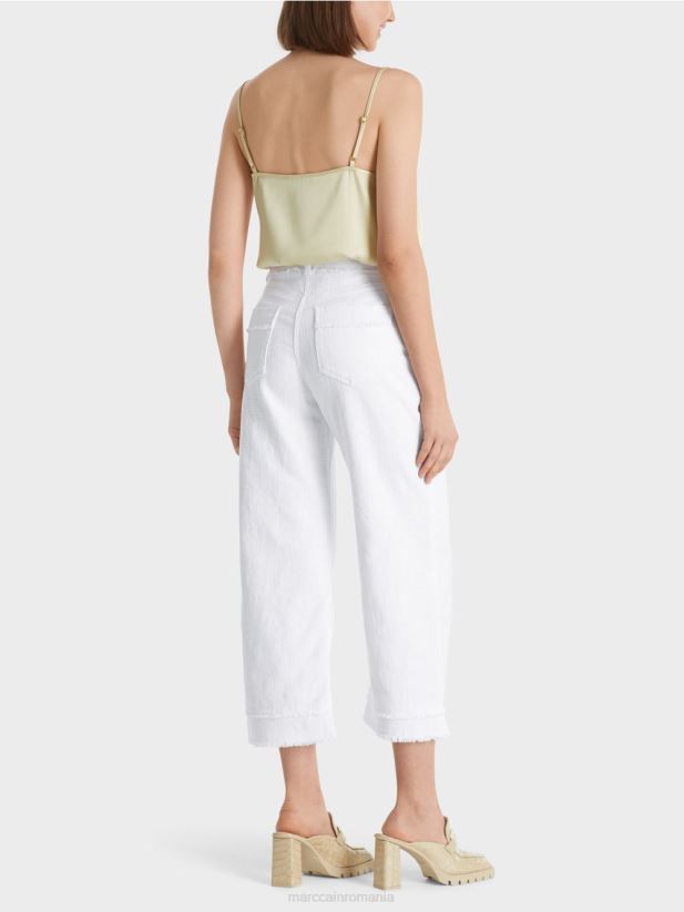pantaloni cu franjuri în aspect de in Marc Cain alb îmbrăcăminte 4826HH619