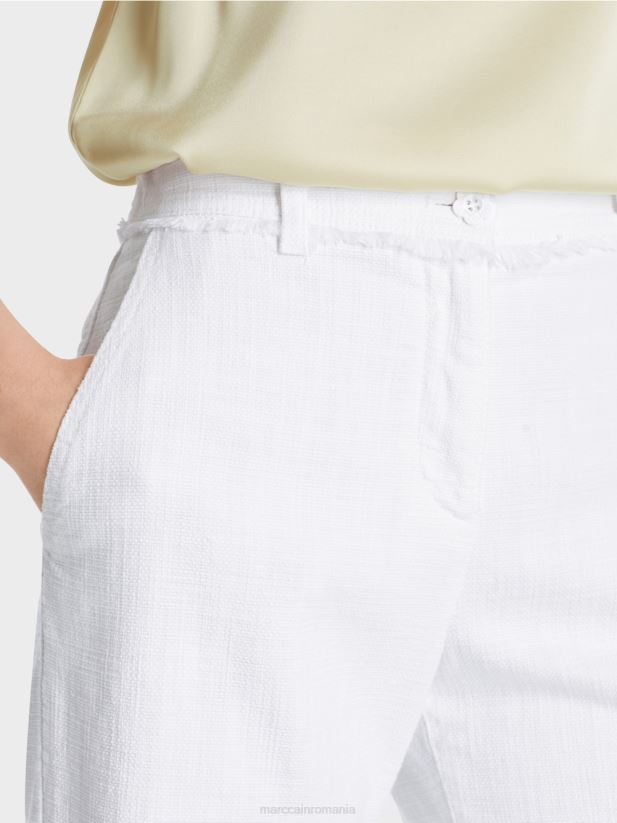 pantaloni cu franjuri în aspect de in Marc Cain alb îmbrăcăminte 4826HH619