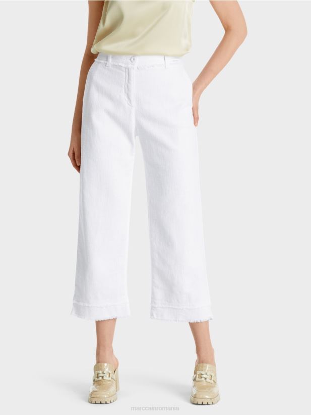 pantaloni cu franjuri în aspect de in Marc Cain alb îmbrăcăminte 4826HH619