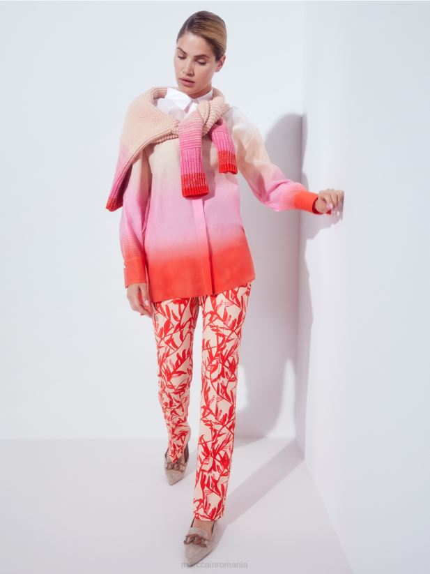 pantaloni cu imprimeu floral Marc Cain bronz strălucitor îmbrăcăminte 4826HH702