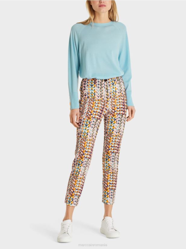 pantaloni cu imprimeu retro Marc Cain purpuriu regal îmbrăcăminte 4826HH736