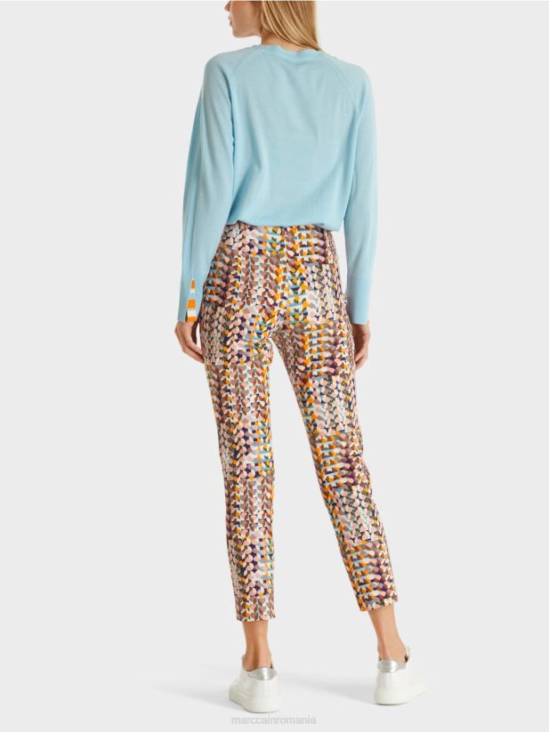 pantaloni cu imprimeu retro Marc Cain purpuriu regal îmbrăcăminte 4826HH736