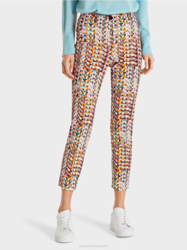pantaloni cu imprimeu retro Marc Cain purpuriu regal îmbrăcăminte 4826HH736