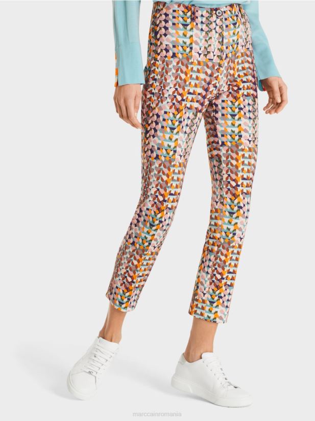 pantaloni cu imprimeu retro Marc Cain purpuriu regal îmbrăcăminte 4826HH736