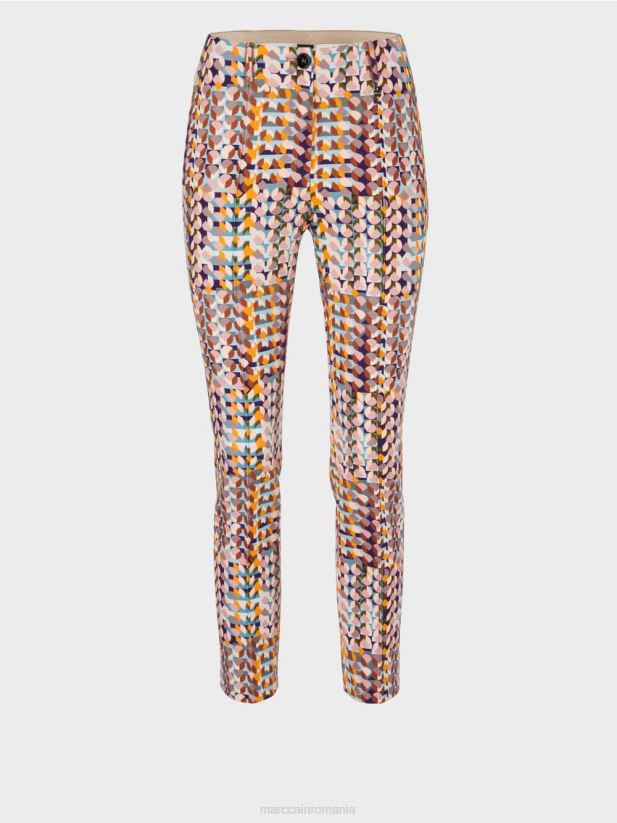 pantaloni cu imprimeu retro Marc Cain purpuriu regal îmbrăcăminte 4826HH736