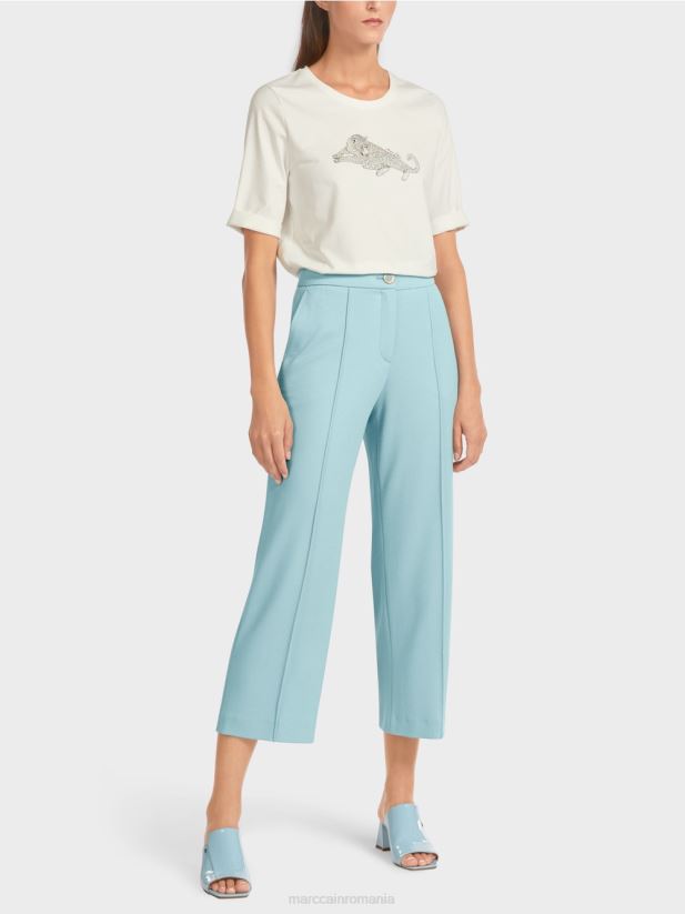 pantaloni cu picior lat Marc Cain albastru atmosferic îmbrăcăminte 4826HH733