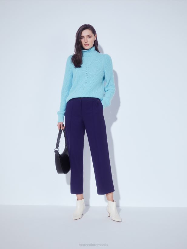 pantaloni cu picior lat Marc Cain purpuriu regal îmbrăcăminte 4826HH731