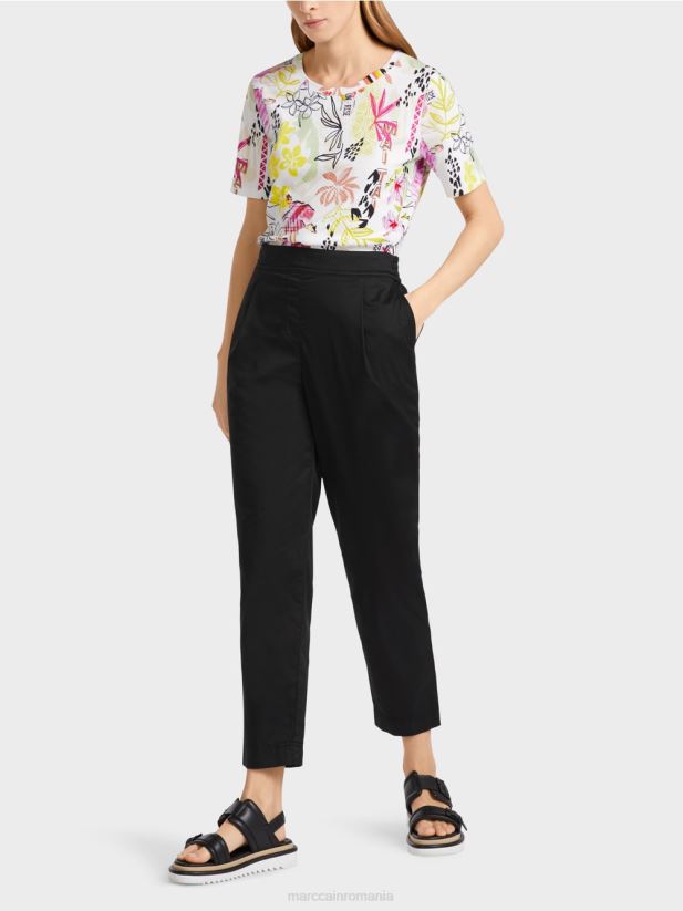 pantaloni cu pliuri și talie elastică Marc Cain negru îmbrăcăminte 4826HH627