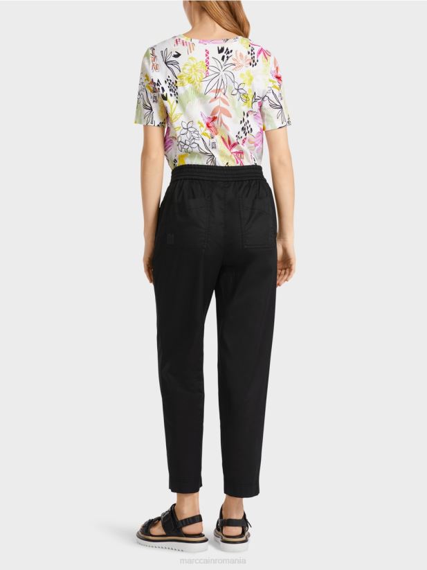 pantaloni cu pliuri și talie elastică Marc Cain negru îmbrăcăminte 4826HH627